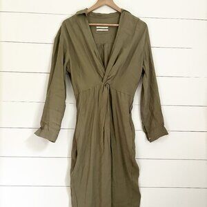 Anthropologie olive green long sleeve with collar lined dress